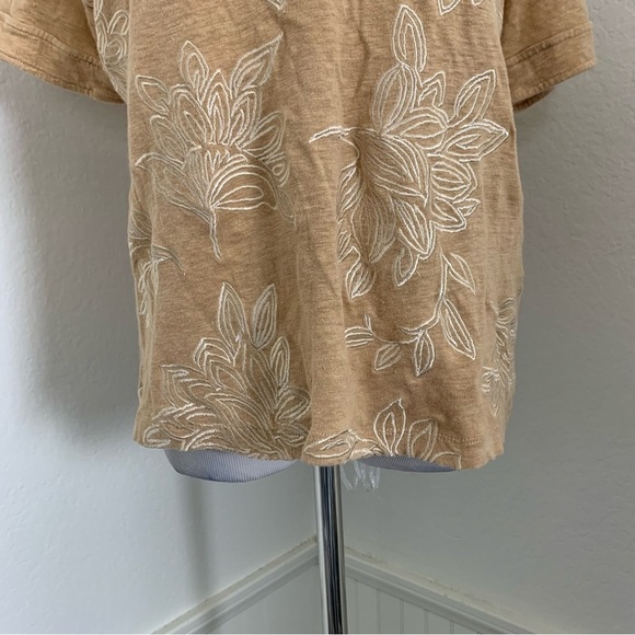 Chicos Womens 100% Linen Embroidered Short Sleeve Top Tan Neutral Lagenlook - Picture 6 of 16